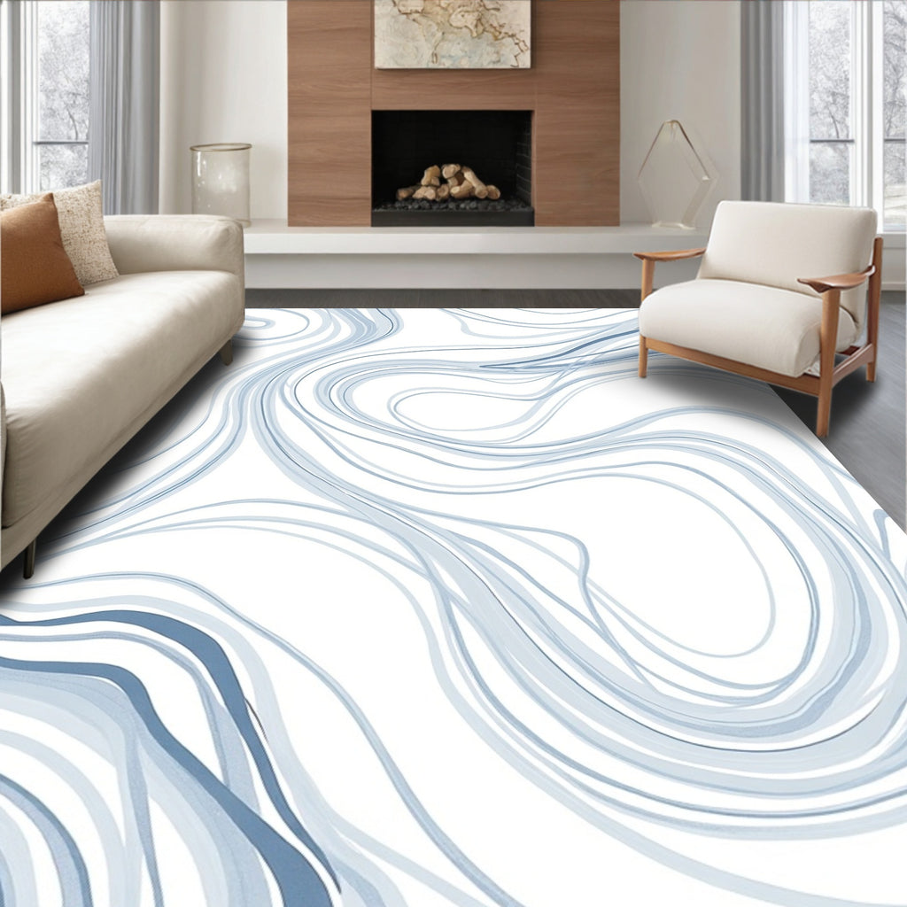 Abstract Blue Swirls Pattern Rug