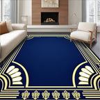 Art Deco Gold Navy Geometric Pattern Rug
