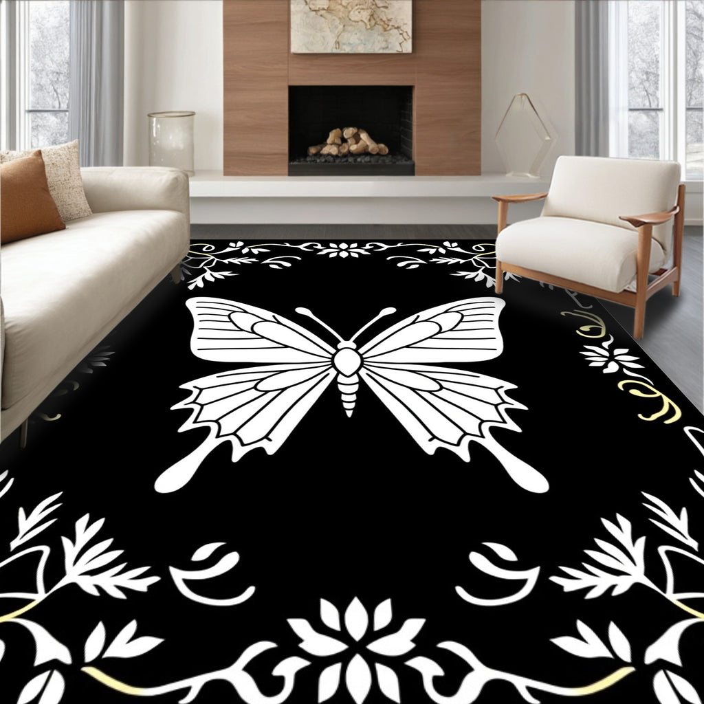 Elegant Butterfly Floral Motif Rug