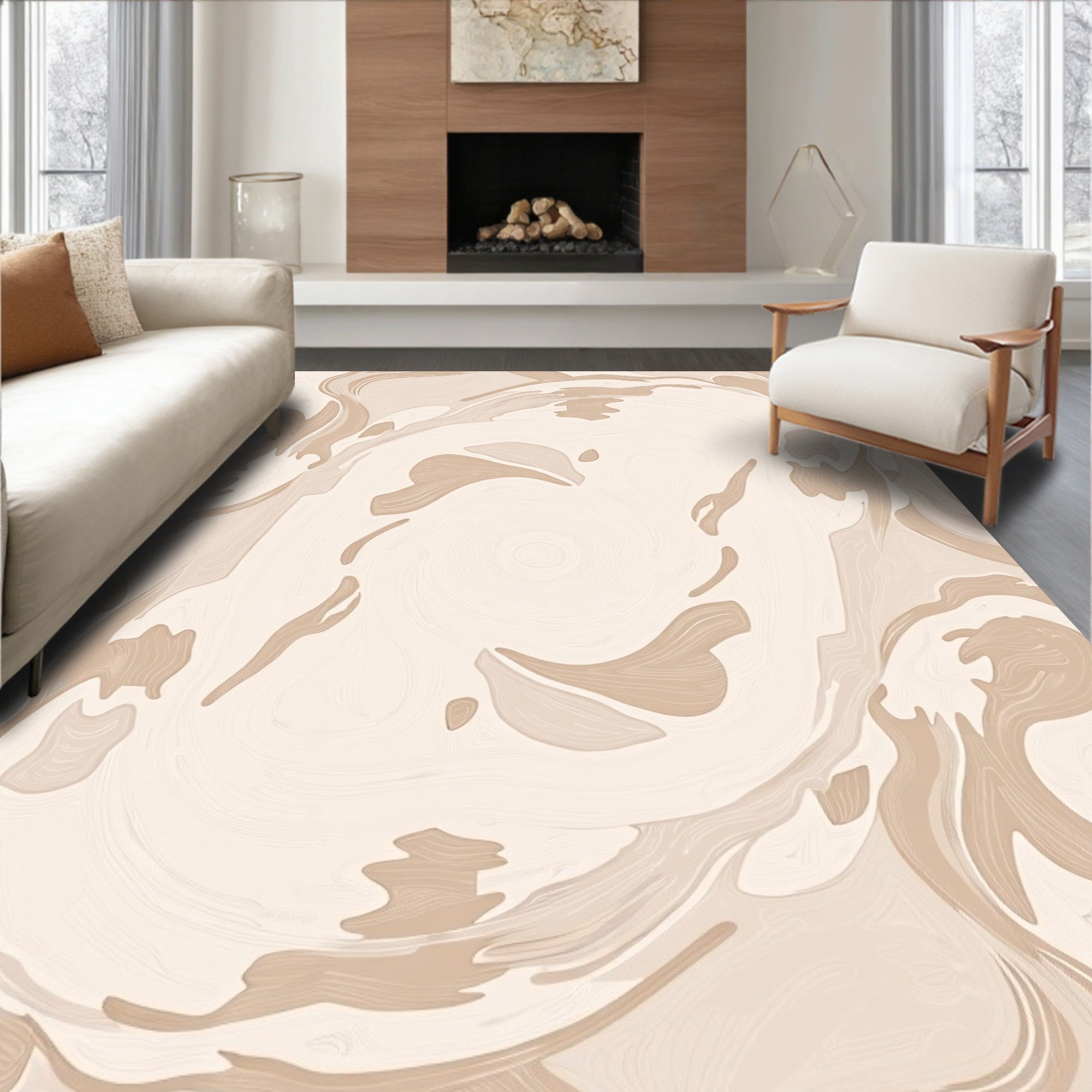 Abstract Swirl Cream Beige Pattern Rug