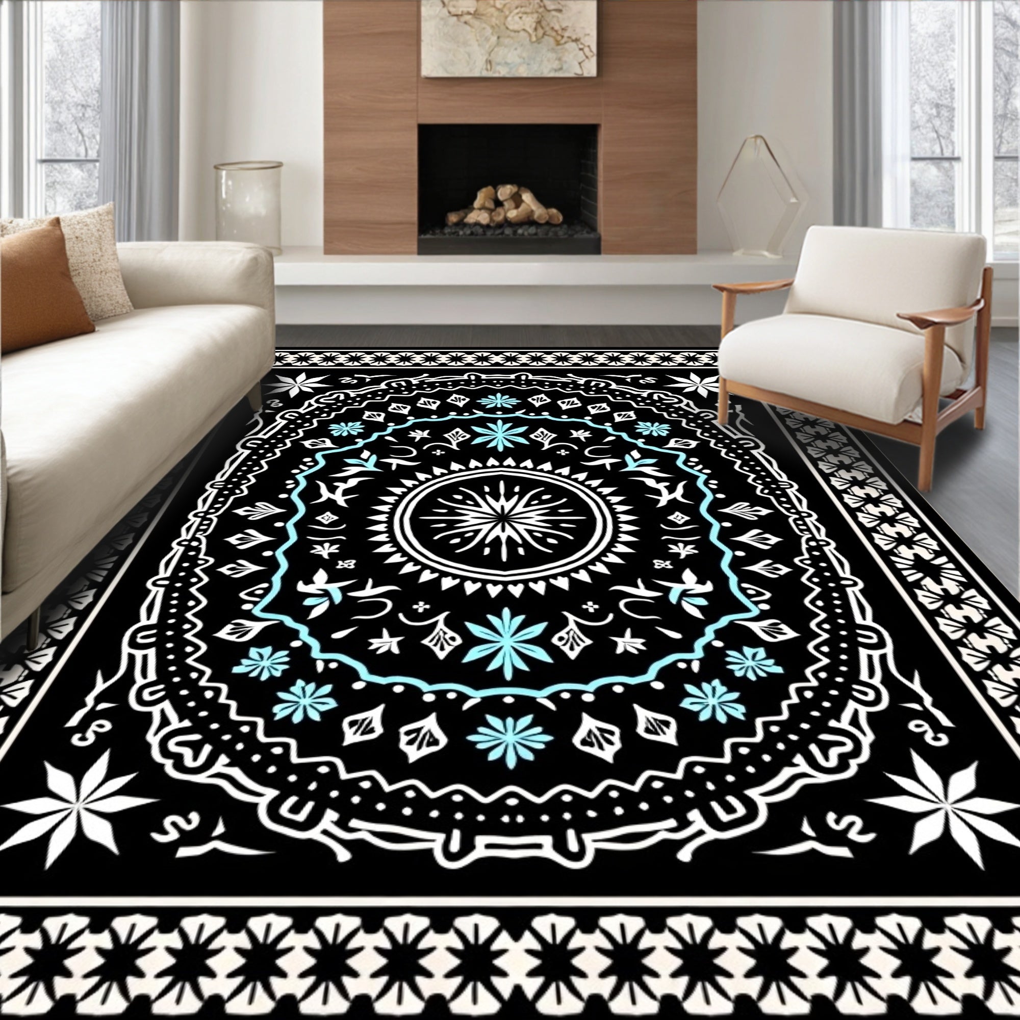 Intricate Mandala Floral Pattern Rug