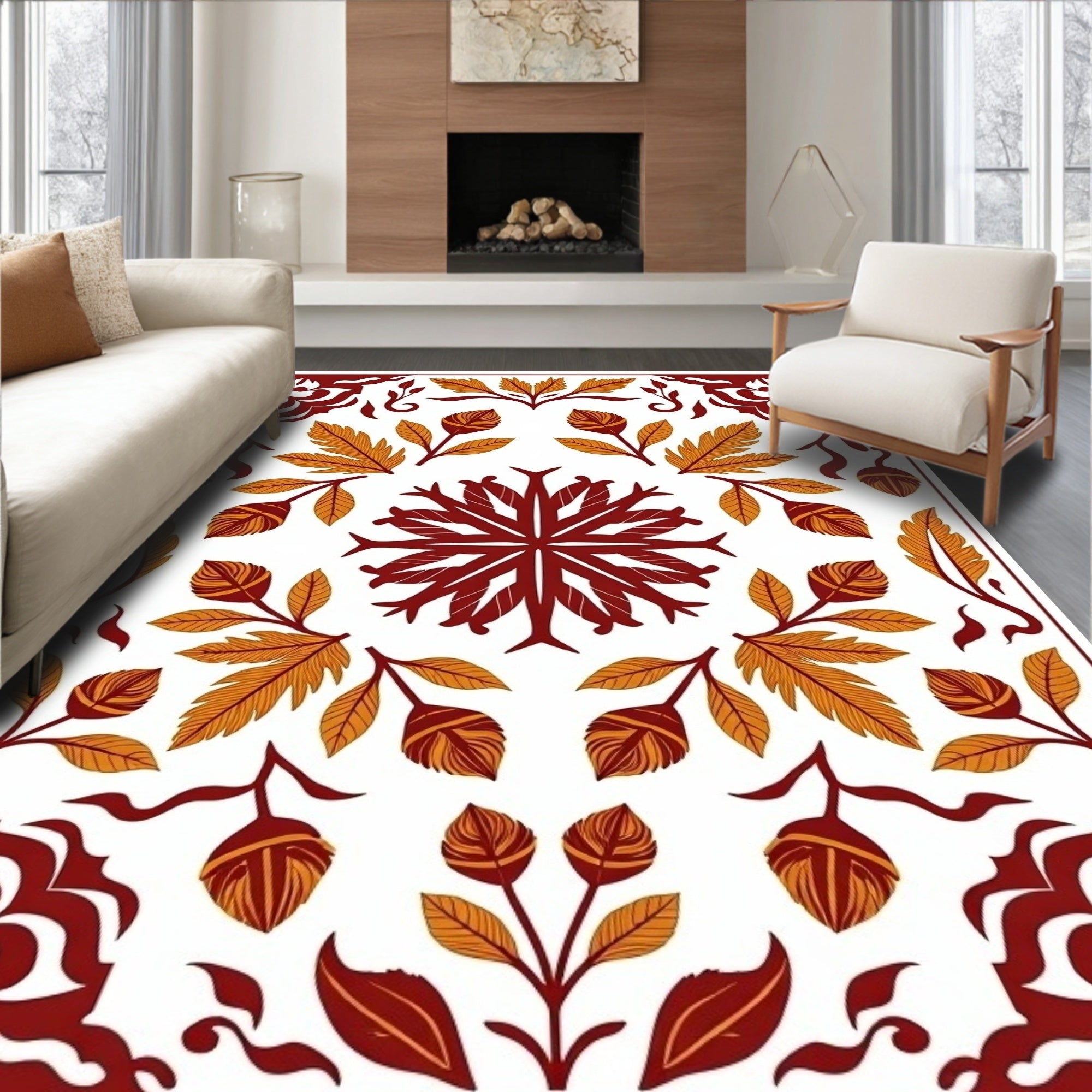 Ornate Floral Acorn Leaf Art Deco Rug