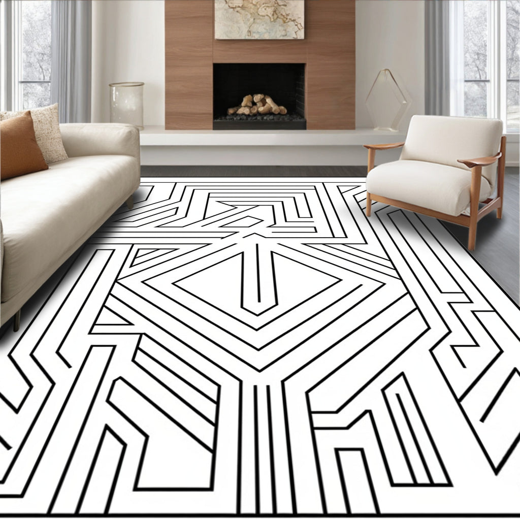 Modern Geometric Maze Pattern Rug
