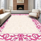 Ornate Pink Floral Scrollwork Border Rug