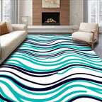 Aqua Navy Wavy Lines Pattern Rug