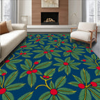 Foliage Red Berry Deep Blue Rug