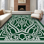Dark Green White Classic Scroll Pattern Rug