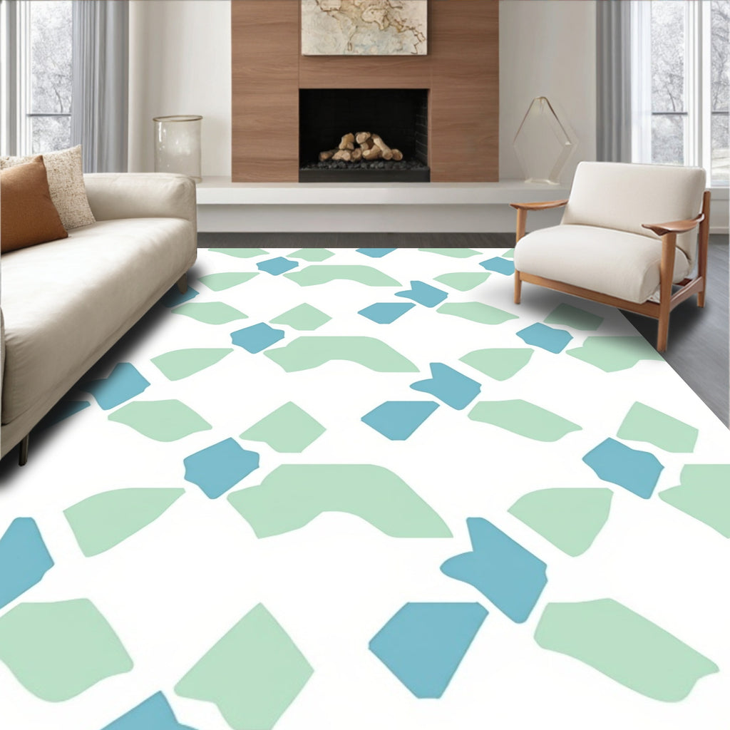Abstract Geometric Pattern Aqua Mint Rug