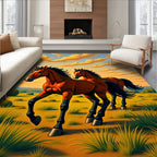 Majestic Horses in Golden Field Design Rug