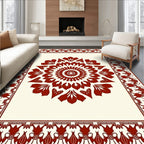 Crimson Mandala Floral Border Design Rug