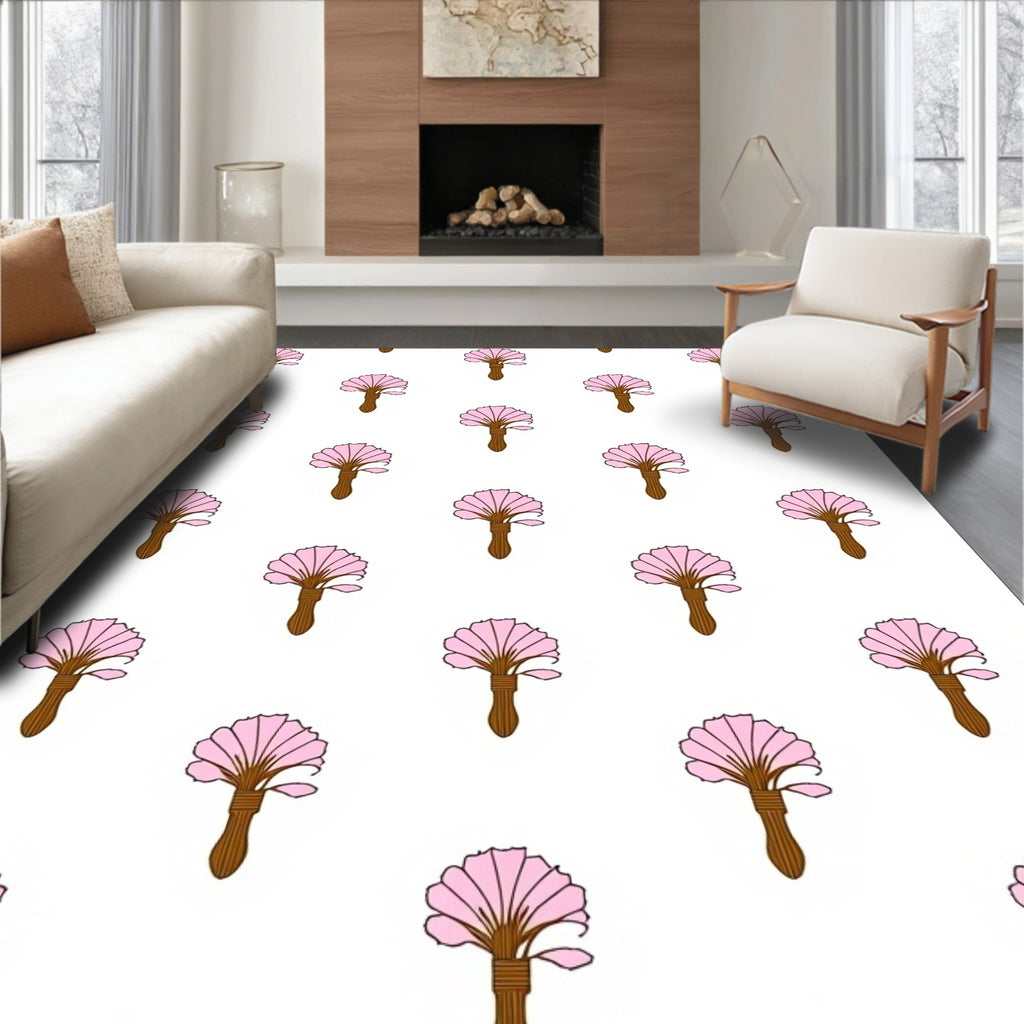 Pink Fan Flower Patterned Textile Rug