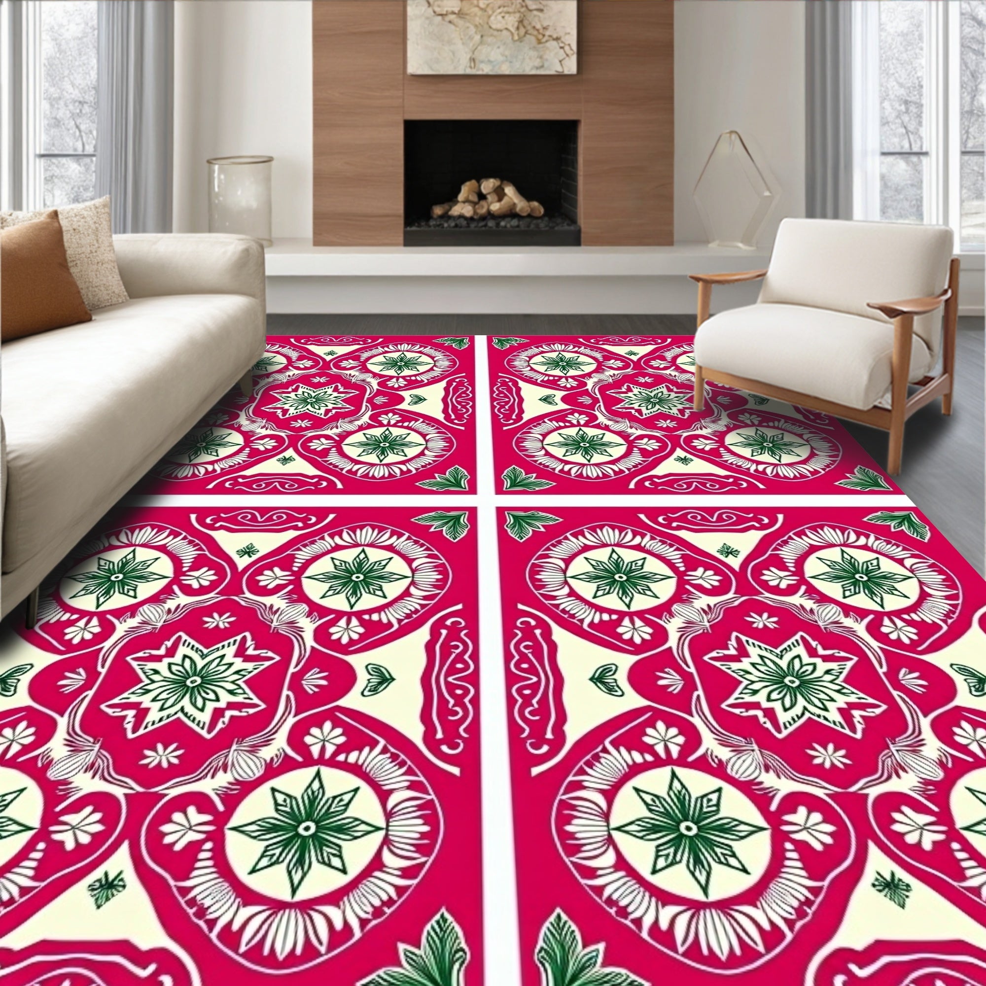 Bold Pink Geometric Star Pattern Rug