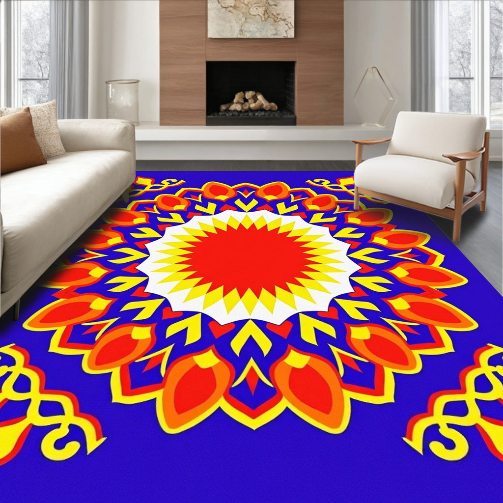 Vibrant Radial Sunburst Floral Accents Rug
