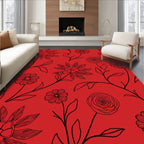Bold Floral Outline Red Design Rug