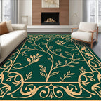 Emerald Green Golden Vine Scroll Rug