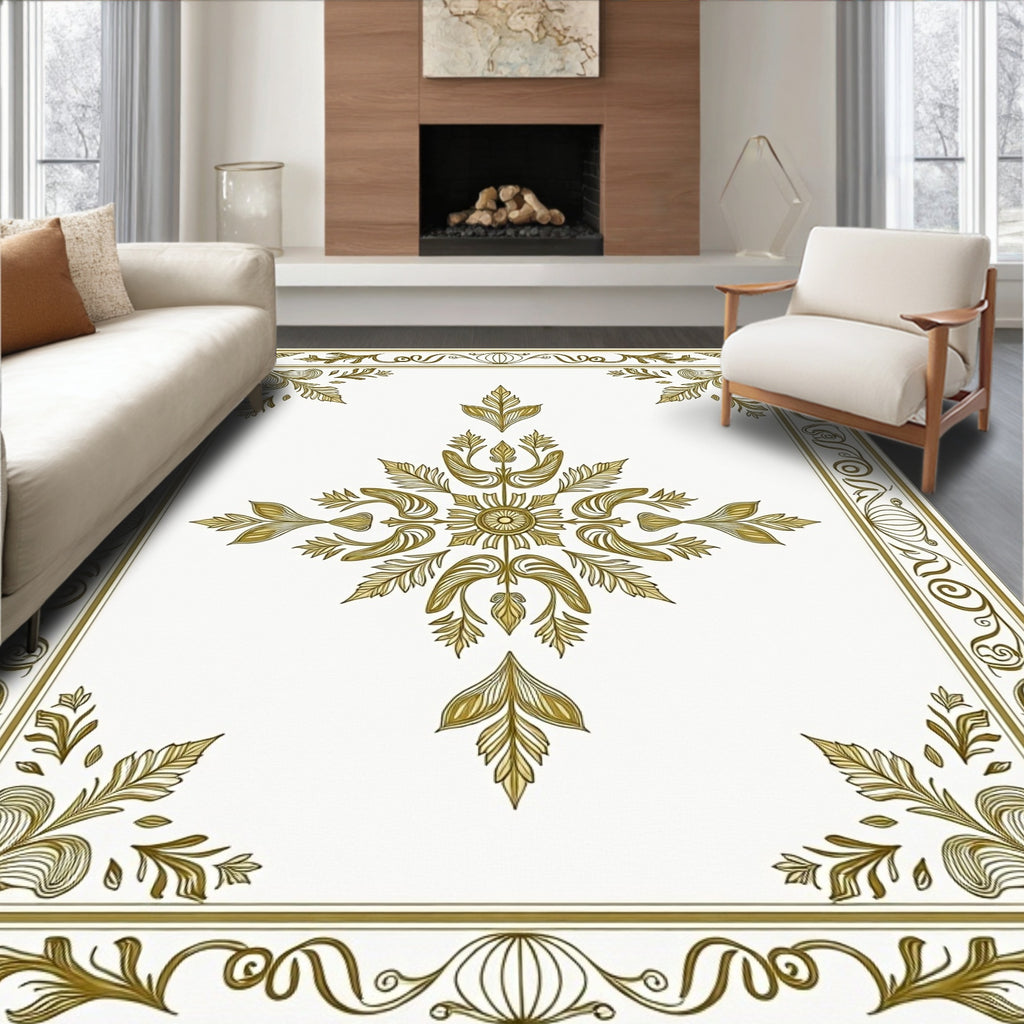 Ornate Golden Floral Damask Pattern Rug