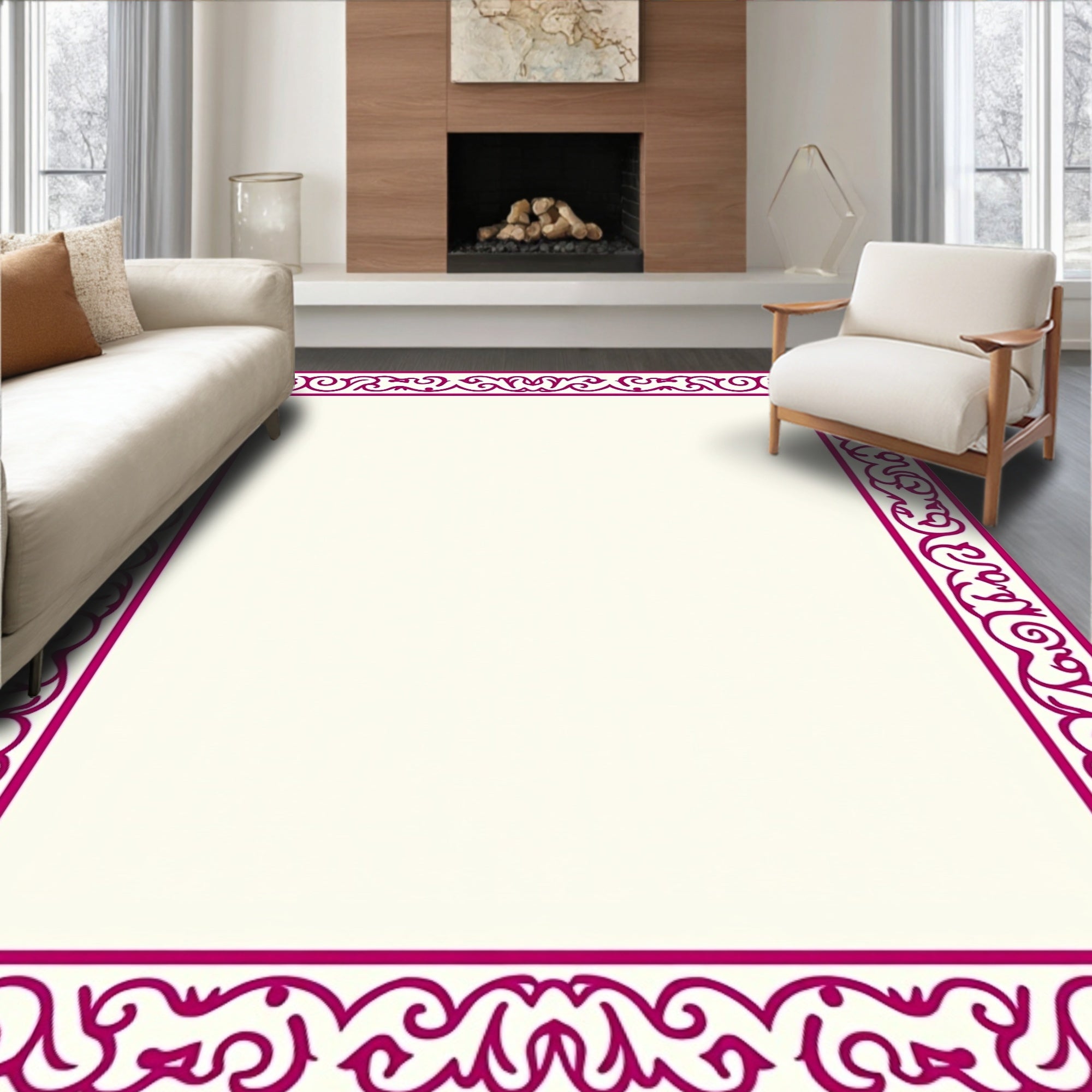 Elegant Floral Scrollwork Border Design Rug