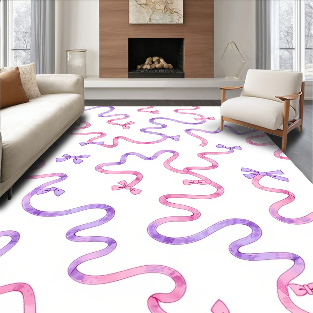 Pink Purple Ribbon Bows Pattern Rug