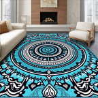 Bold Blue White Sun Mandala Rug