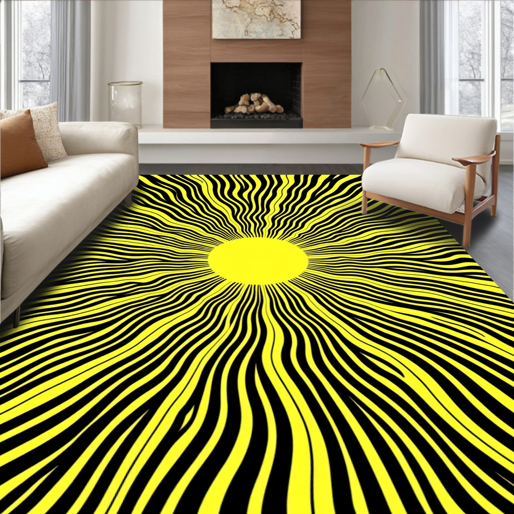 Radiant Yellow Black Swirl Pattern Rug
