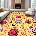 Whimsical Pink Red Pumpkin Bats Rug