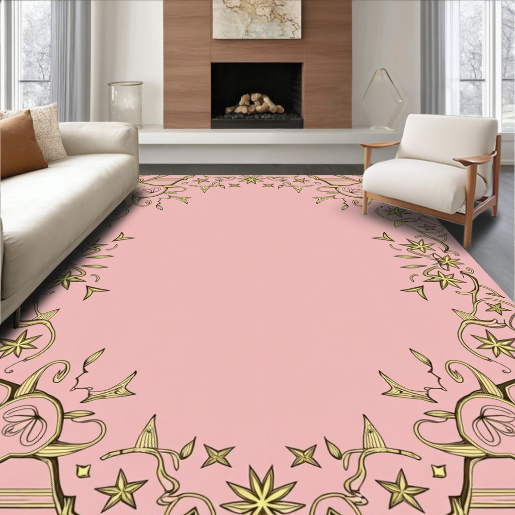 Art Nouveau Pink Floral Swirls Rug