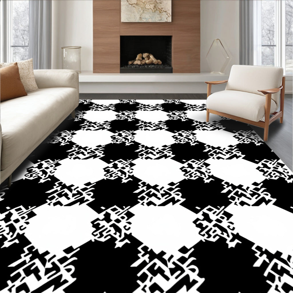Distorted Checkered Abstract Pattern Rug