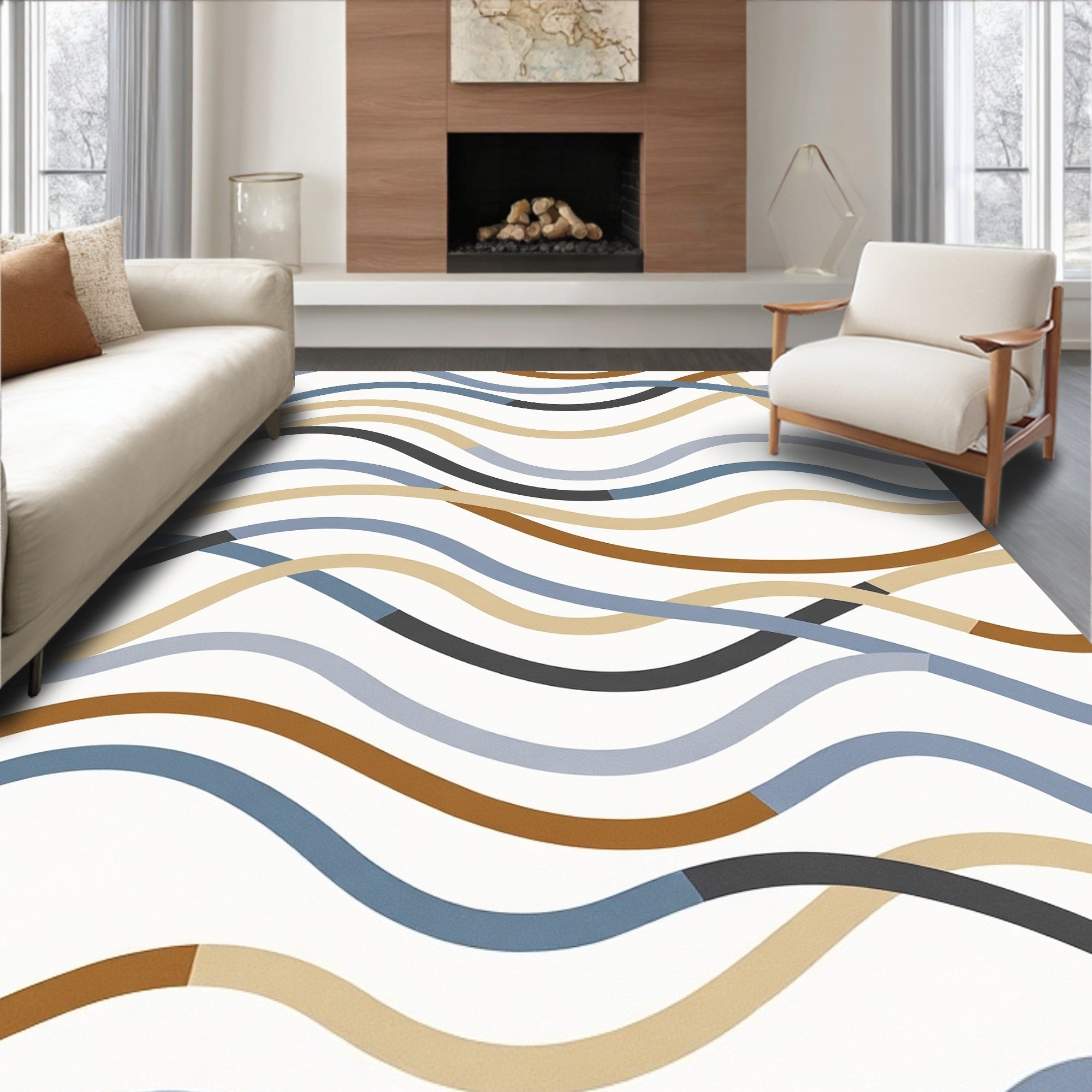 Abstract Wavy Ribbon Design Rug