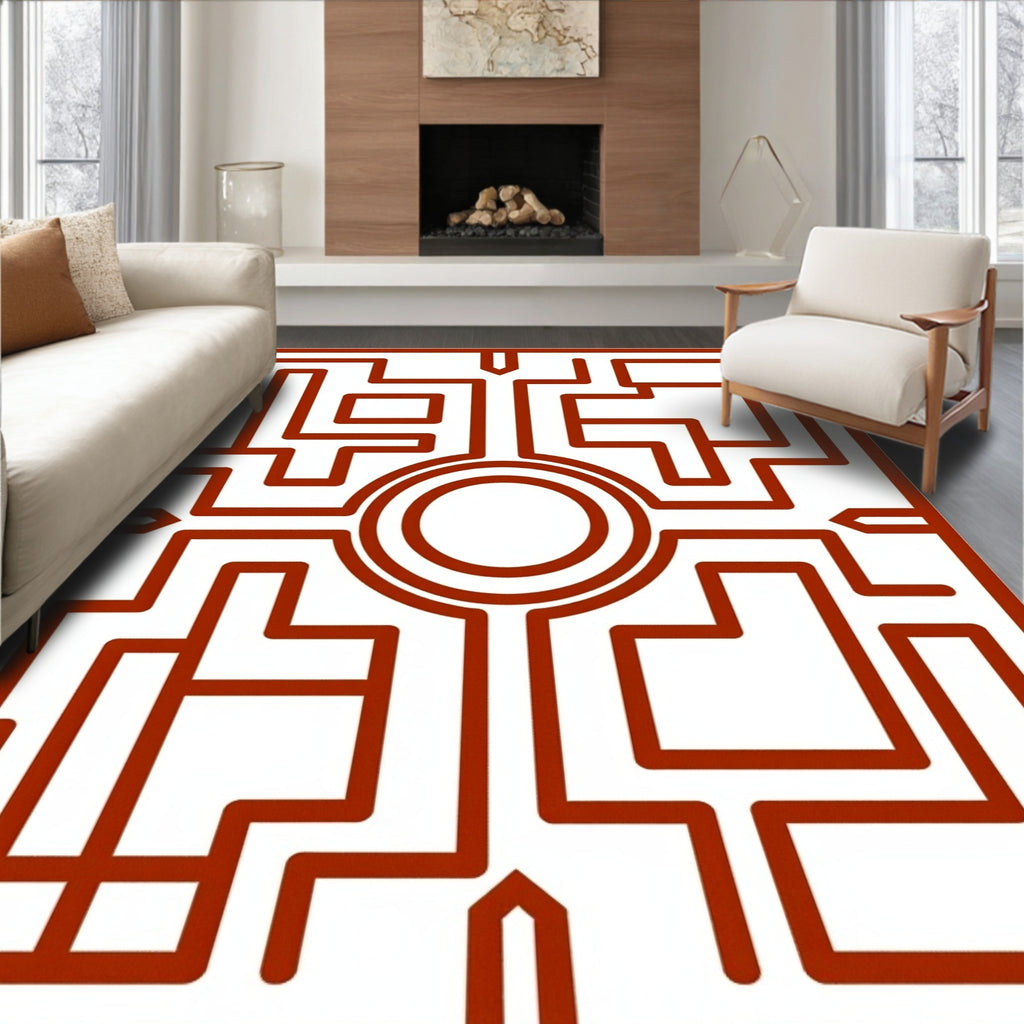 Intricate Labyrinth Square Maze Design Rug