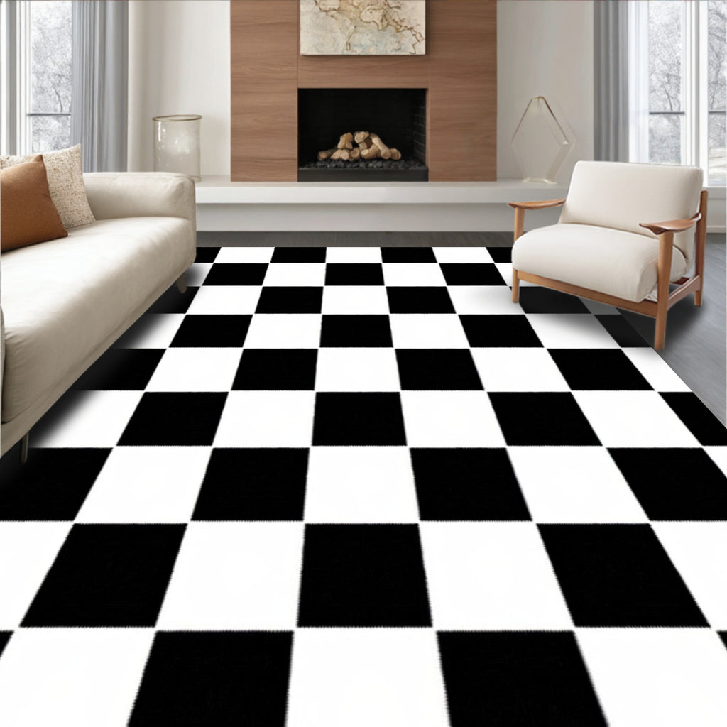 Classic Black White Checkerboard Pattern Rug