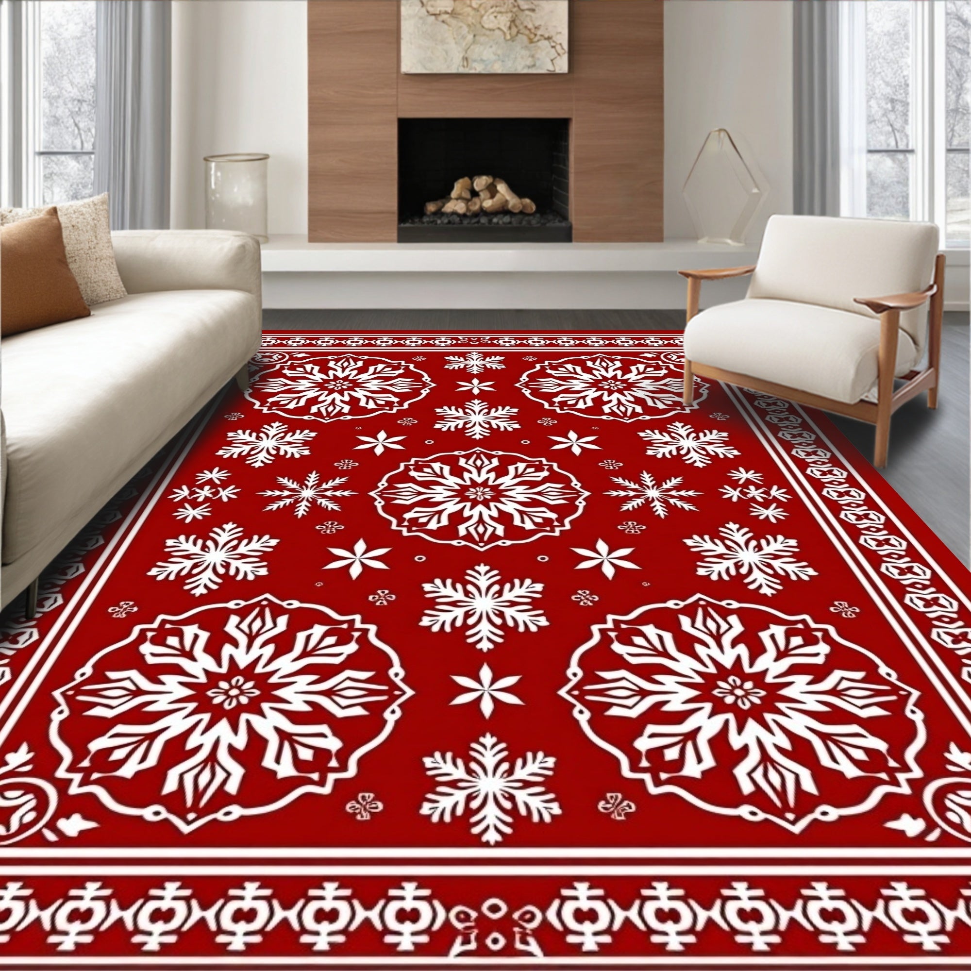 Red Snowflake Frame Pattern Rug