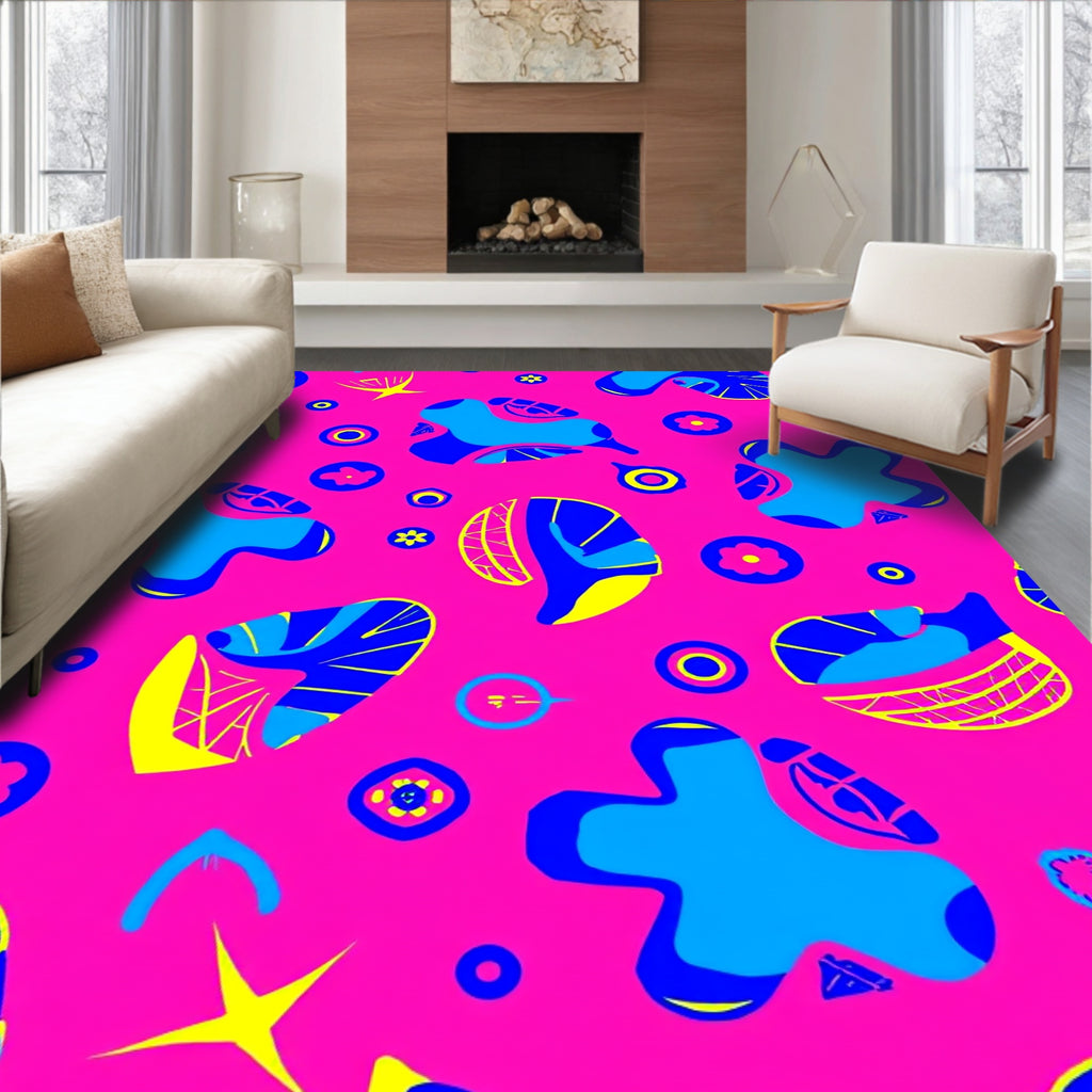 Vibrant abstract shapes and floral motif Rug