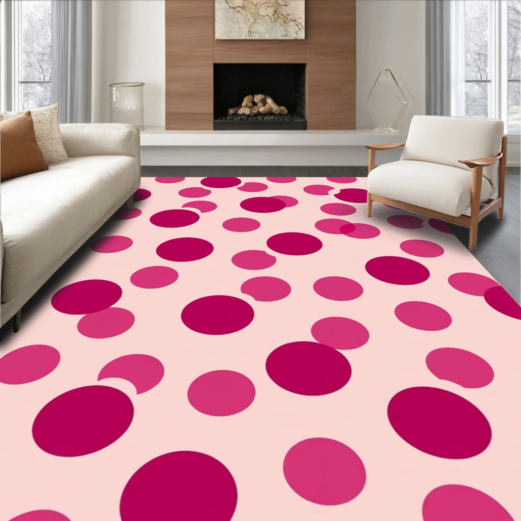 Playful Pink Polka Dot Design Rug