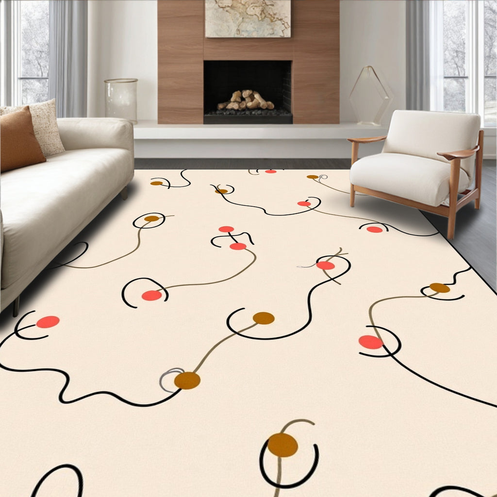 Cream Blush Line Art Dots Rug
