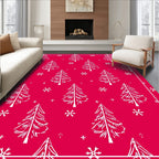 Red White Festive Christmas Trees Rug