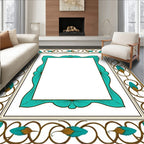 Ornate Teal and Gold Feather Border Rug