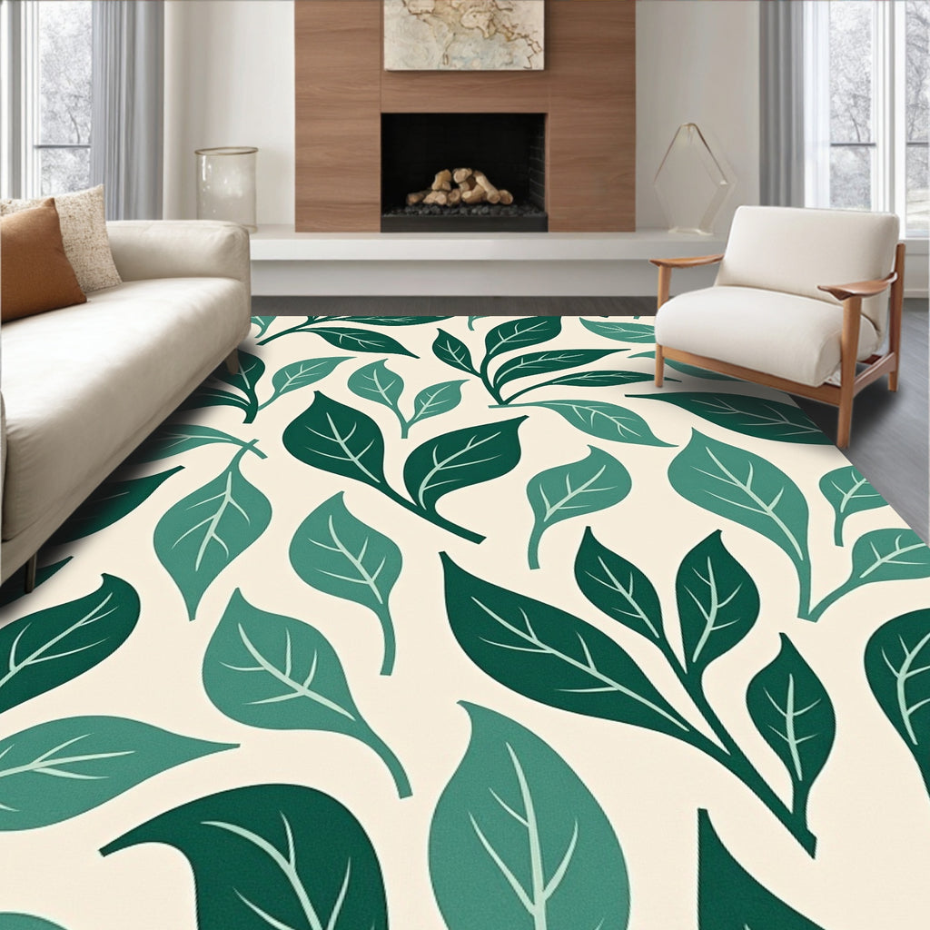 Green Leaf Pattern Artwork Rug