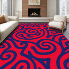 Swirling Red and Blue Pattern Rug