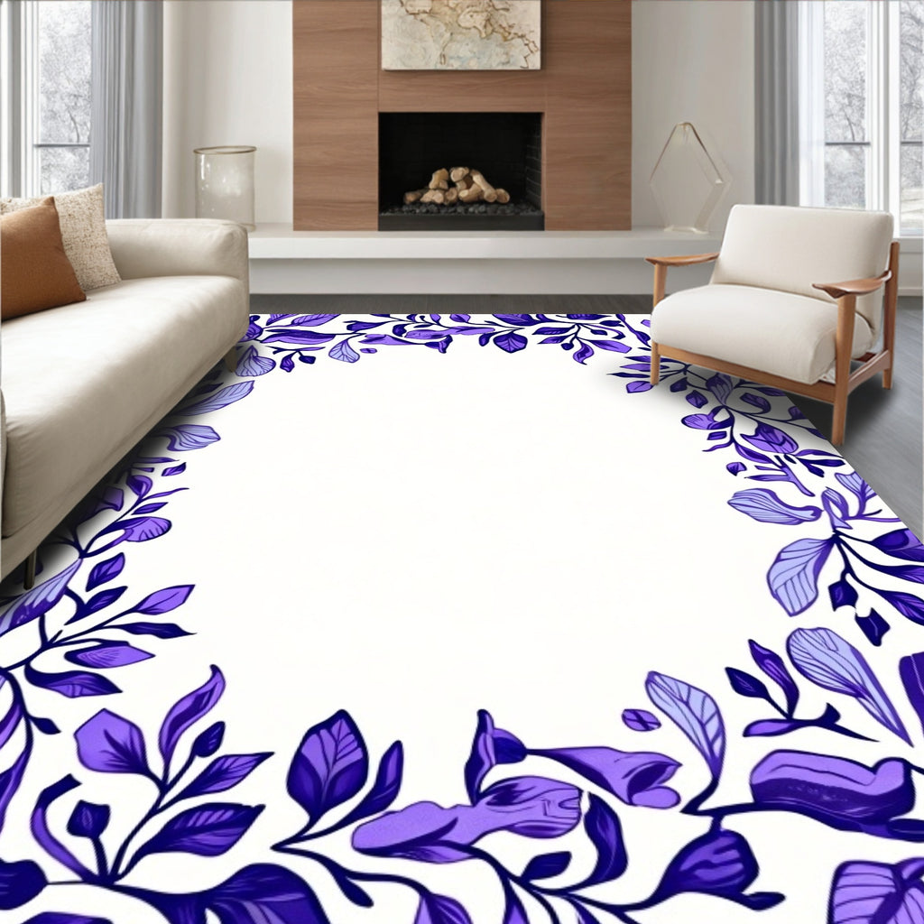 Delicate Purple Leaf Border Design Rug