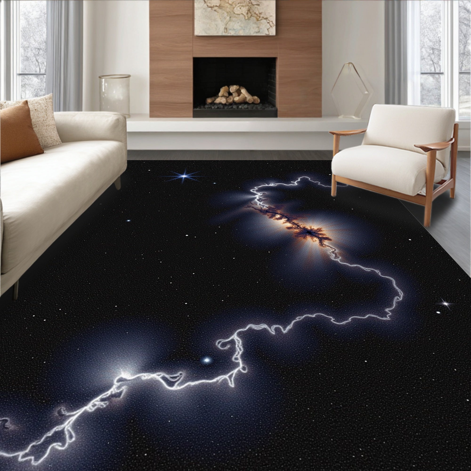 Cosmic Lightning Fractal Star Field Rug