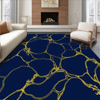 Deep Blue Gold Organic Vein Pattern Rug