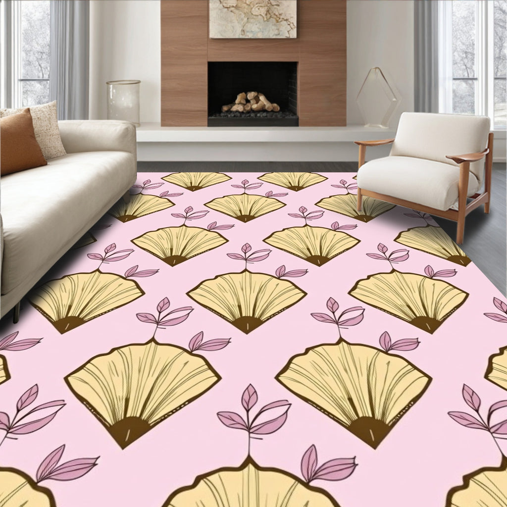 Fan Leaf Pattern Pink Rug