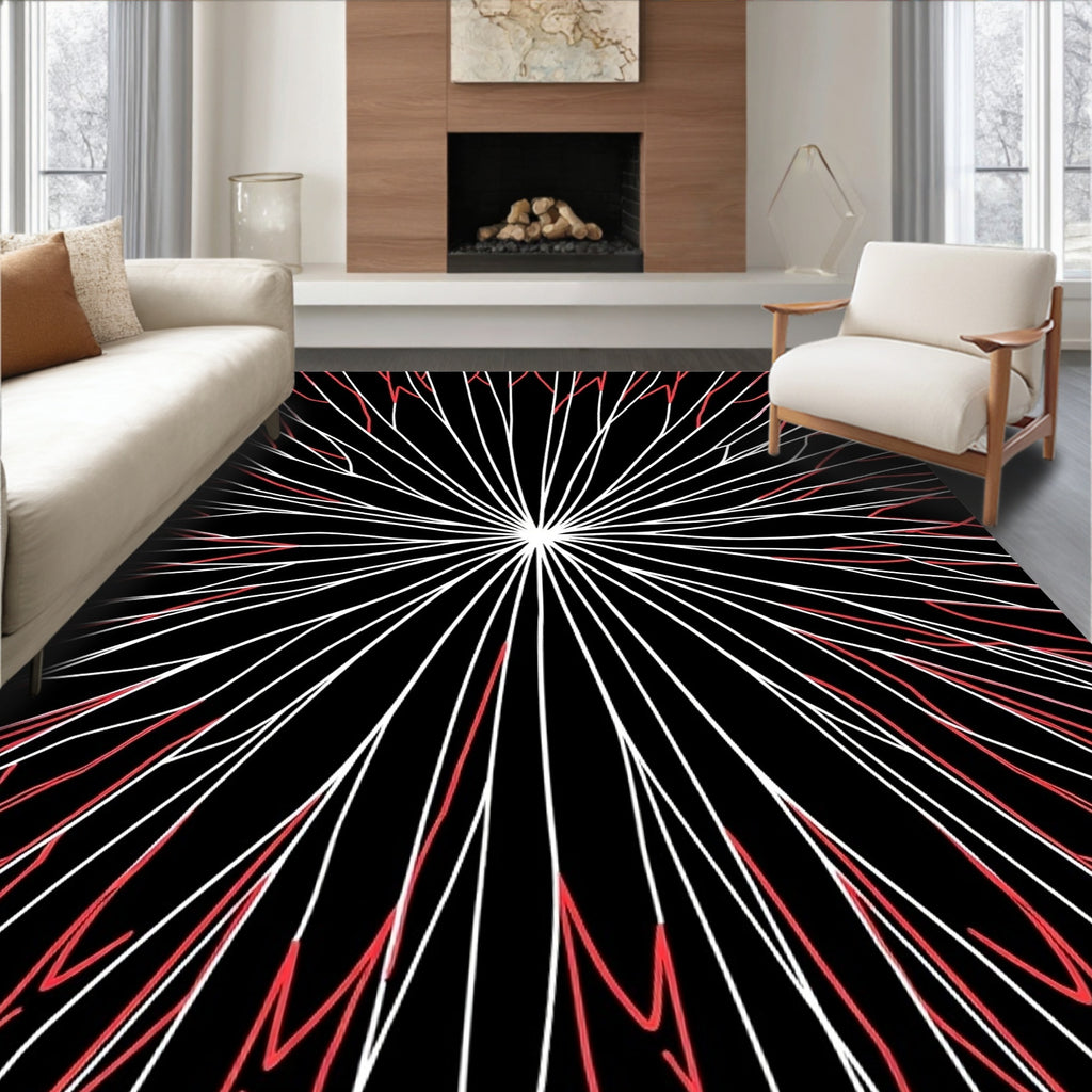 Black Red White Radial Design Rug