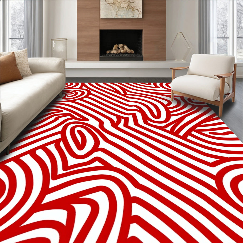 Bold Red Swirl Abstract Pattern Rug