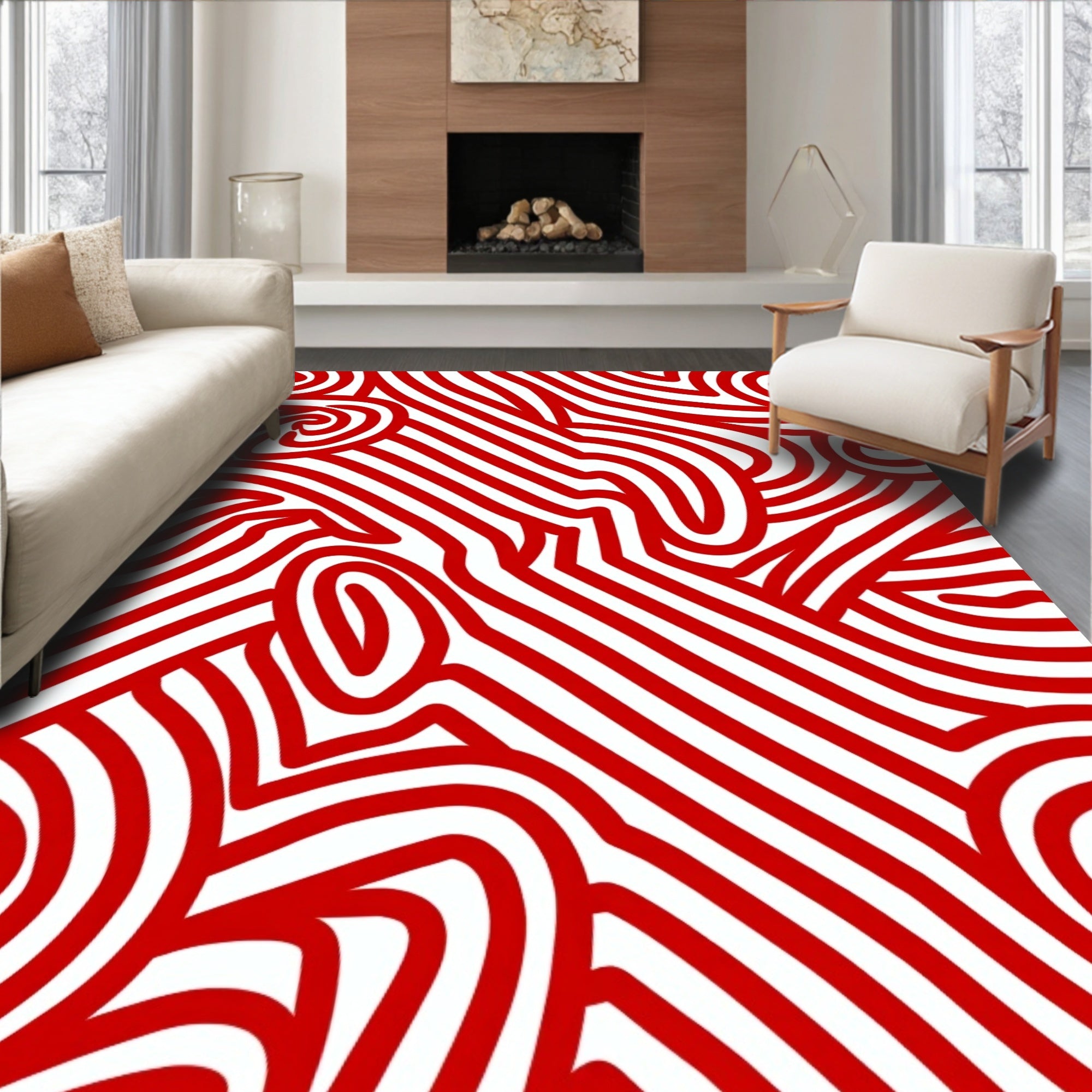 Bold Red Swirl Abstract Pattern Rug