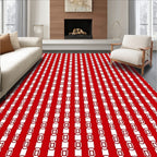 Classic Red White Striped Geometric Design Rug