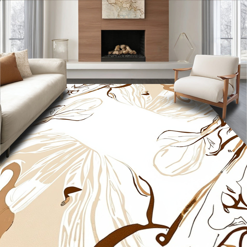 Abstract Sepia Tone Floral Vines Rug