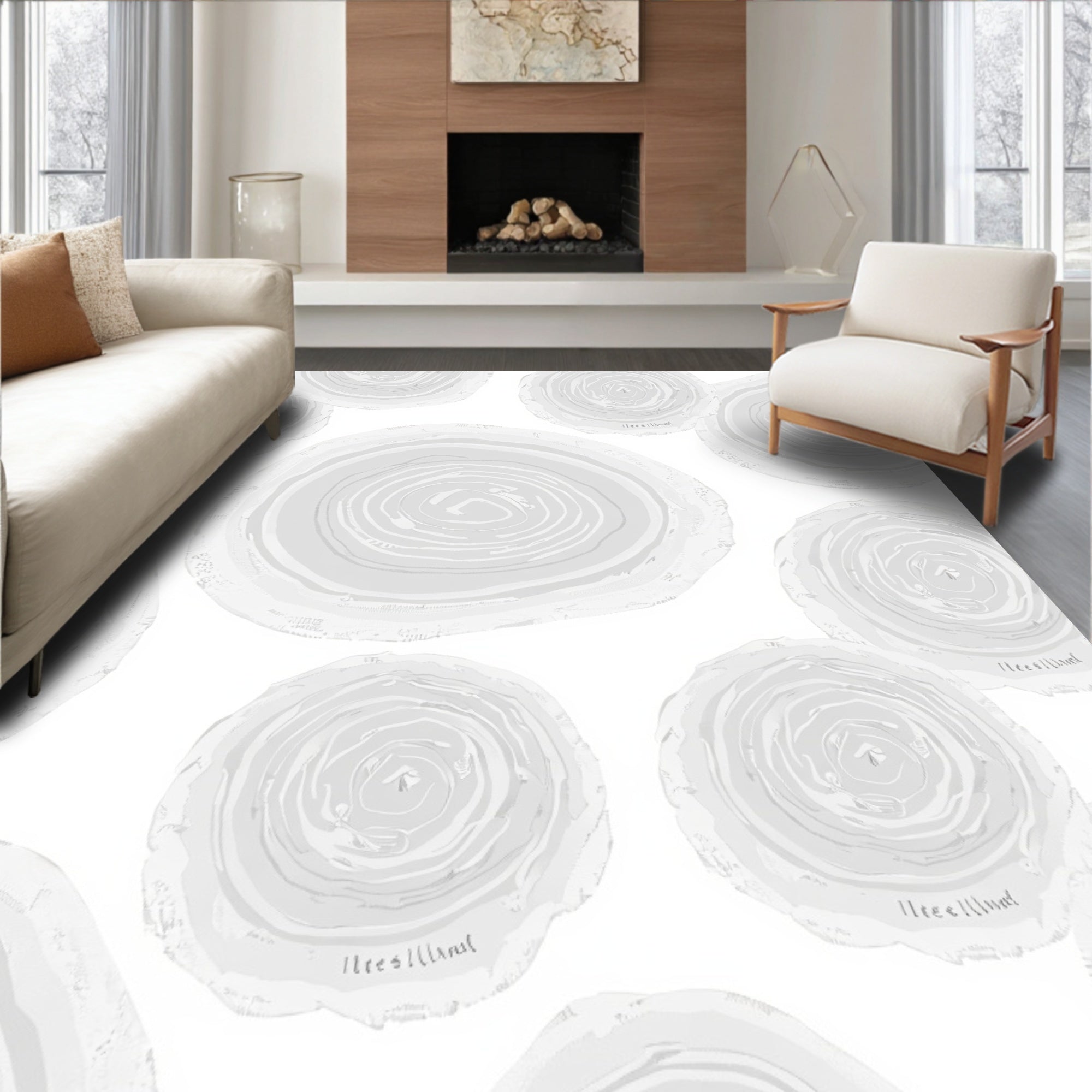 Grey Wood Slice Pattern Rug