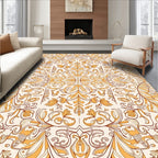 Golden Ornate Floral Scroll Pattern Rug