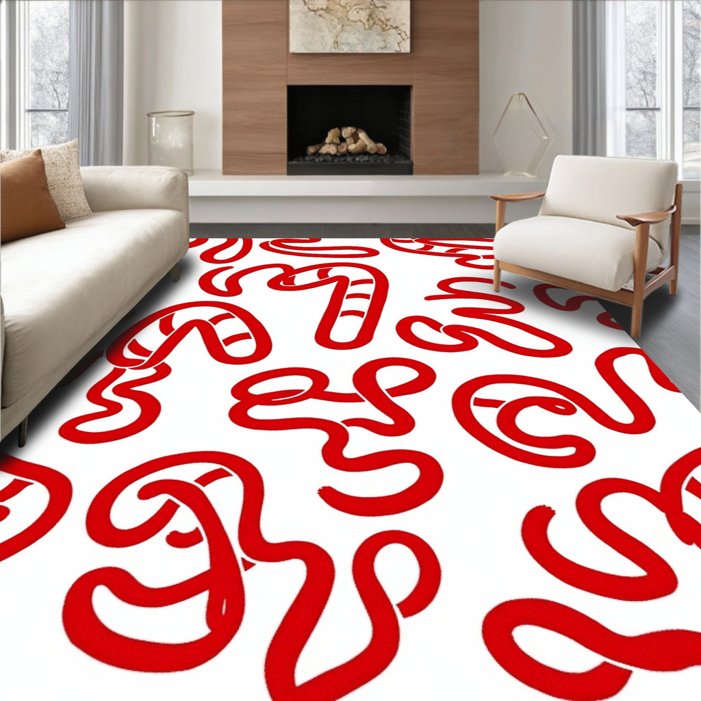 Red Candy Cane Curvy Lines Rug